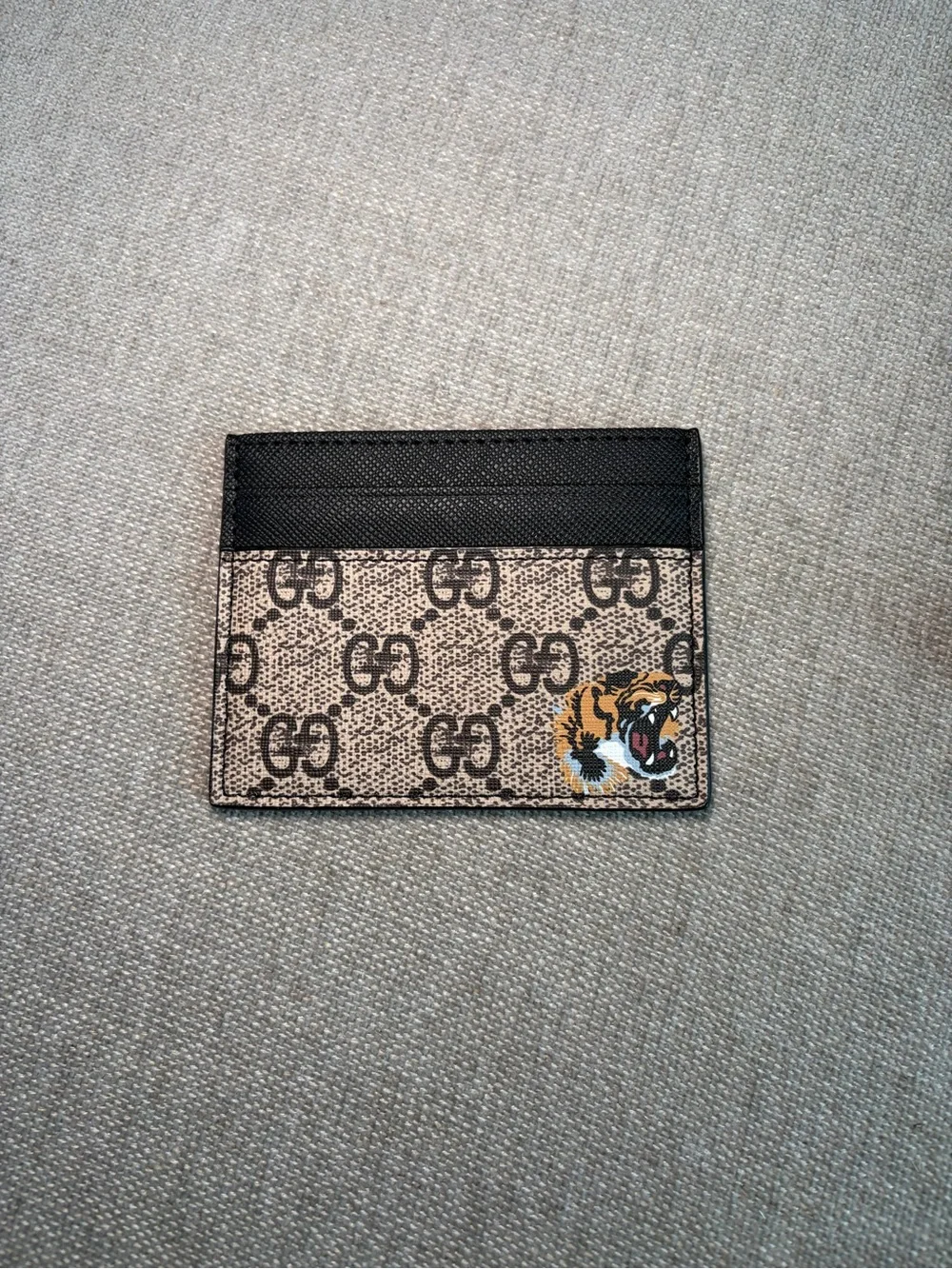 Designer-Inspired Black & Beige Monogram Card Holder with Tiger Motif